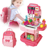 玩具厨房配件玩具,34 件背包假装玩具,带可拆卸模拟道具和水龙头 2 合 1 背包玩具,易于存放,有趣的幼儿烹饪玩具
