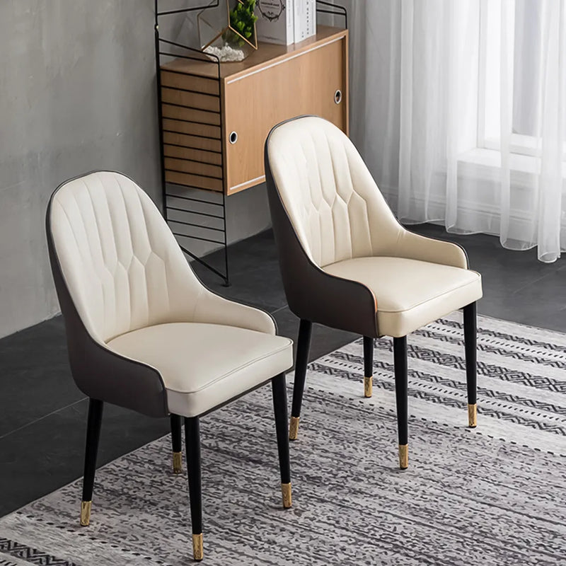 Dark Brown & Beige Dining Chair With PU Leather (Set of 4)