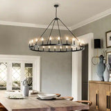 24-Light Modern Farmhouse Light Wagon Wheel Chandelier 54 Inch. - Black