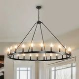 24-Light Modern Farmhouse Light Wagon Wheel Chandelier 54 Inch. - Black