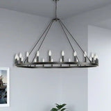 24-Light Modern Farmhouse Light Wagon Wheel Chandelier 54 Inch. - Black