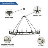 24-Light Modern Farmhouse Light Wagon Wheel Chandelier 54 Inch. - Black