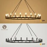 24-Light Modern Farmhouse Light Wagon Wheel Chandelier 54 Inch. - Black