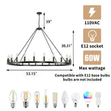 24-Light Modern Farmhouse Light Wagon Wheel Chandelier 54 Inch. - Black
