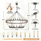 54-Lights Wagon Wheel Chandelier,2 Tier Extra Large Farmhouse Chandelier