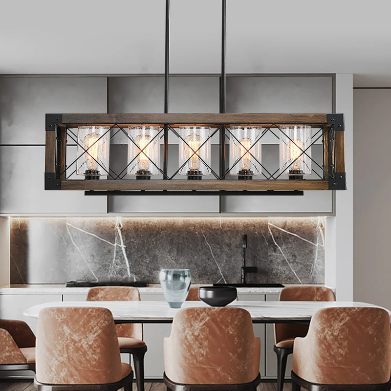 5-Light Kitchen Island Lighting Farmhouse Rustic Linear Chandelier Pendant Light