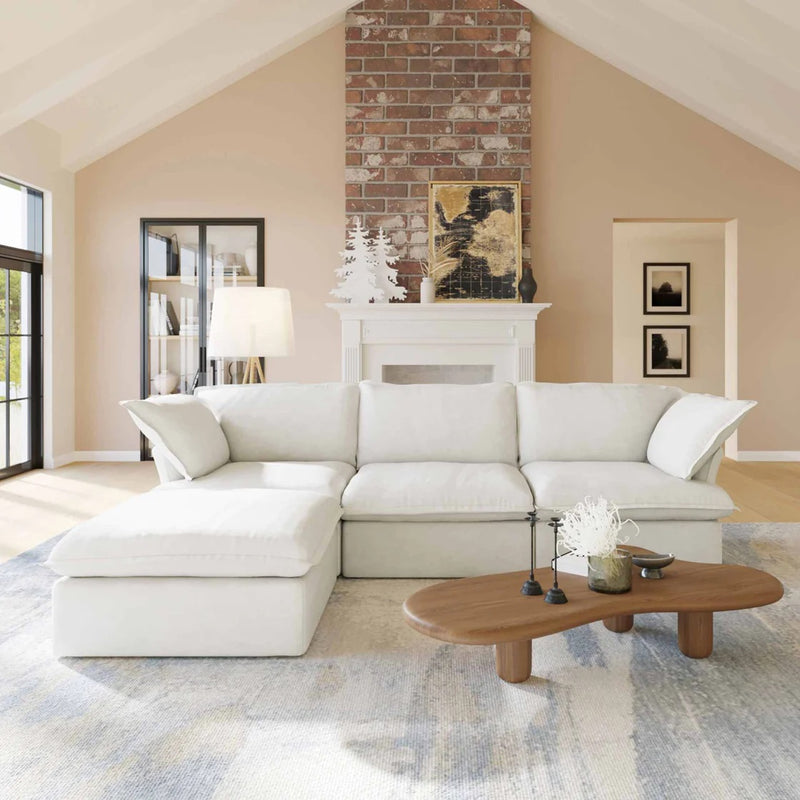 Divano Modular Sofa-Three Seats With 1 Ottoman in White