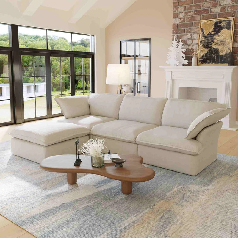 Divano Modular Sofa-Three Seats With 1 Ottoman in White