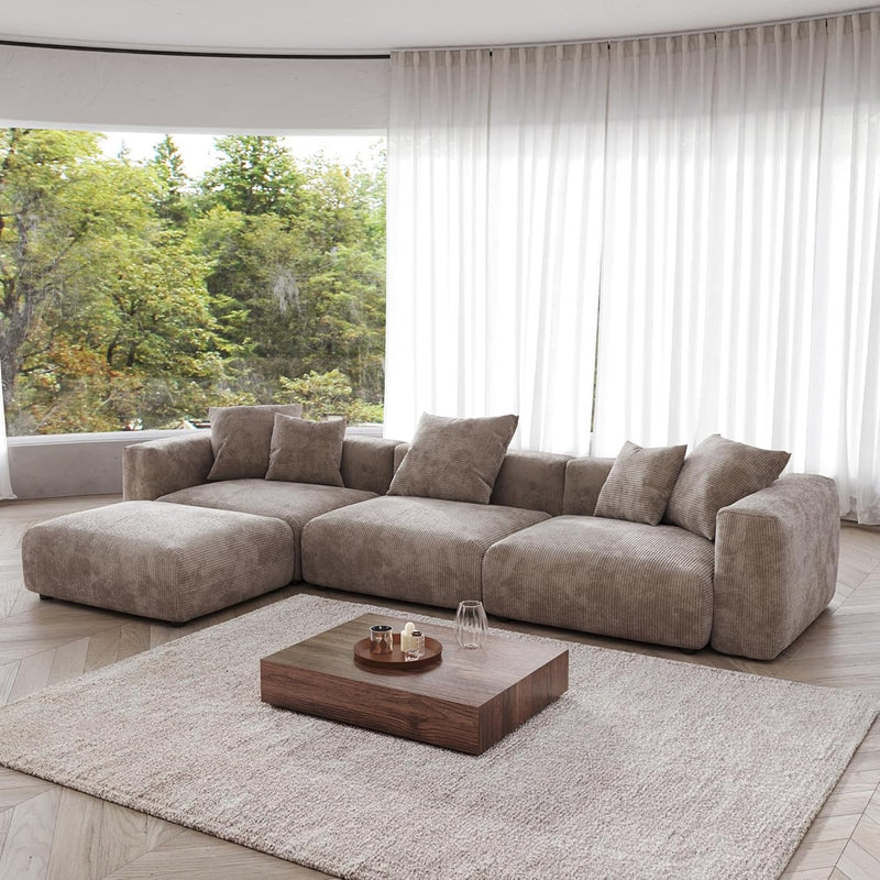 Modern Sectional Corduroy Modular Couch with Chaise Ottoman with Removable Covers