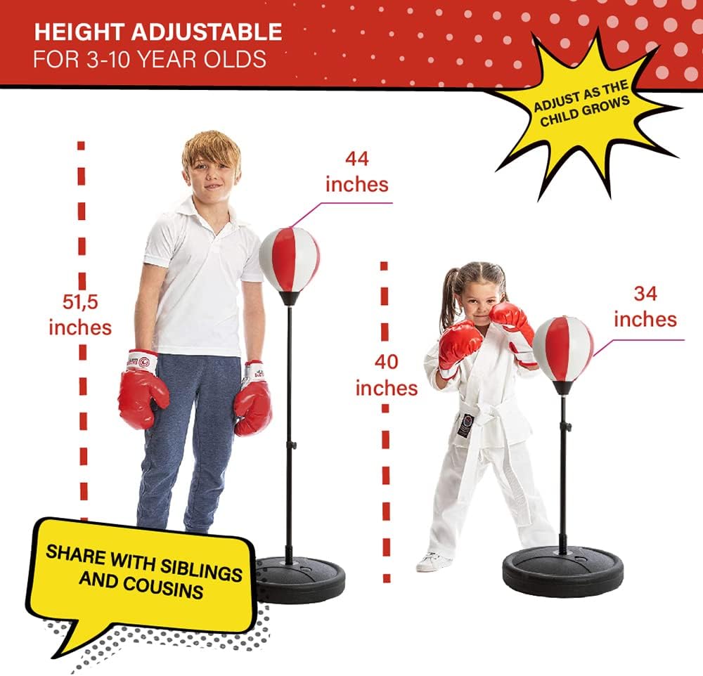Punching Bag for Kids Incl Boxing Gloves 3-10 Years Old Adjustable Kids Punching Bag with Stand Boxing Bag Set Toy for Boys Girls (Red White)