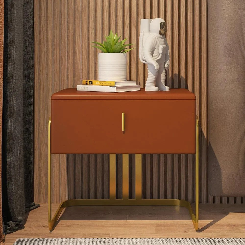20" Transito Modern Nightstand with One Drawer, PU Leather, Titanium Legs