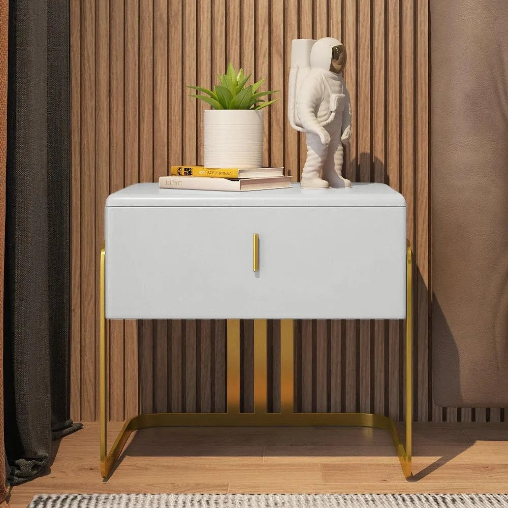 20" Transito Modern Nightstand with One Drawer, PU Leather, Titanium Legs